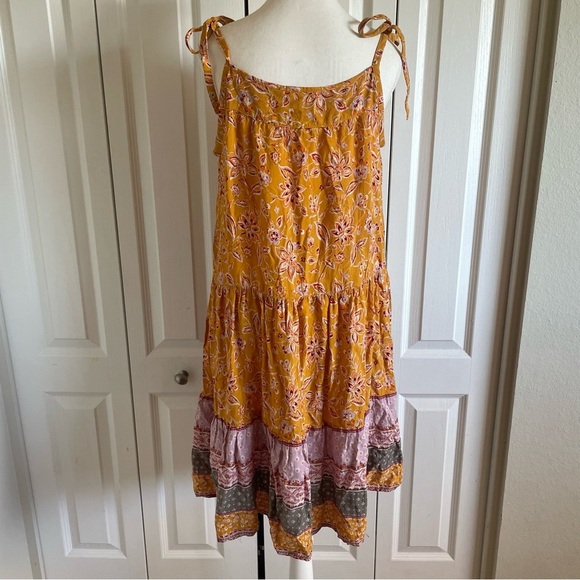 Beachlunchlounge Tiered Camila Dress Womens M Colorful Patchwork Tie Straps Boho - Picture 8 of 13